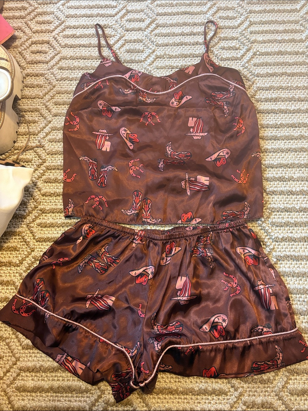 Women’s Brown Satin Cami & Short Sleep Set - Brown